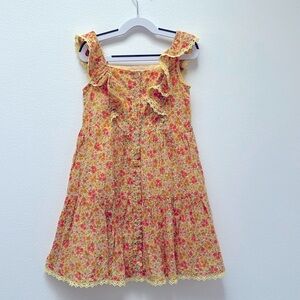 Btween 100% cotton flower print lace trim Dress size:7